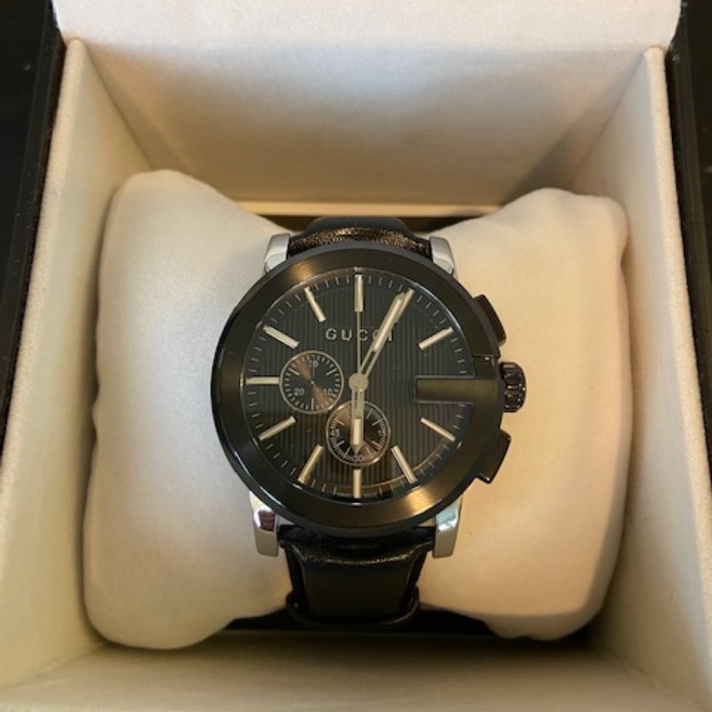 Gucci Black Ya101205 G-chrono 44mm Men's Chronograph Leather Watch